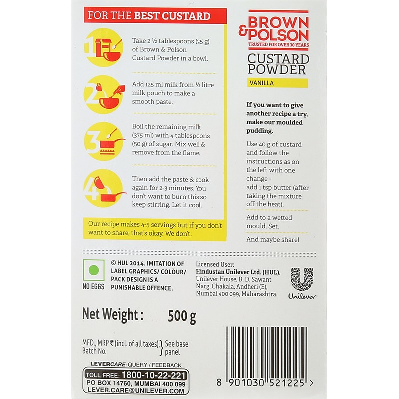 Brown Polson Brown & Polson, Custard Powder (Vanilla), 500 Grams(Gm)