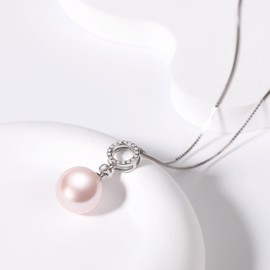 BAMIKI Pink Pearl Pendant Necklace, 12-13mm Round Freshwater Cultured Manta Rose Pearls, S925 Sterling Silver Circle Necklaces with 18+2In Adjustable Chain, Elegant Jewelry Gift for Women Mother Wife