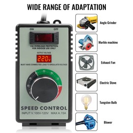 Variable Speed Controller AC Motor Speed Controller for Router Rheostat Exhaust Fan Drill, Electronic Voltage Regulator with Overload Protection and Voltage LED Display Screen, AC 100V 120V