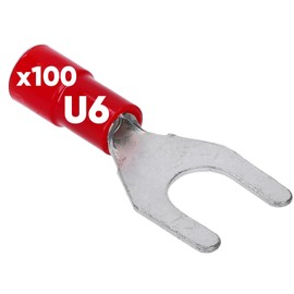 Pack of 100 Kalitec GKSRU6 Cable Lugs Fork Cable Lugs 0.5 - 1.5 mm² I Red Partially Insulated I PVC Collar U6 I for Connecting Cables or Strands I Protects Electrical Connections I Crimp Connector