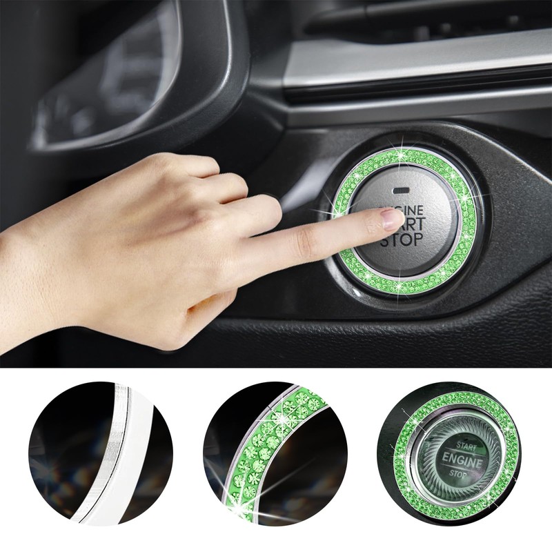 Kewucn Bling Crystal Double Rhinestone Car Engine Start Decoration Ring,