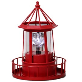 LED Solar Powered Lighthouse, 360 Degree Rotating Lamp Courtyard Decoration Waterproof Garden Smoke Towers Statue Lights for Outdoor Patio Garden Pathway