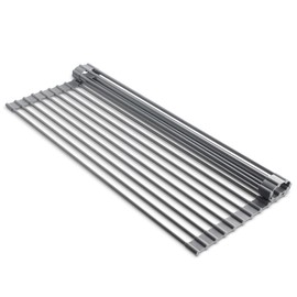 edge Roll Up Dish Drainer, Over The Sink Multi-Purpose Foldable Drying Rack, Silicone Coated Gray, Medium- 17" x 13.1"