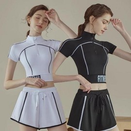 Short Sleeve Fitness Crop Top Workout Sport Cover-up Spandex Gym Wear Crop Top Black L