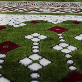 Modefa Turkish Islamic Prayer Rug - Multi Person Janamaz Sajada for Family or Mosque - Large Gathering & Group Praying Carpet - Wide Plush Velvet Praying Mat (Green Arch - 4 Person)