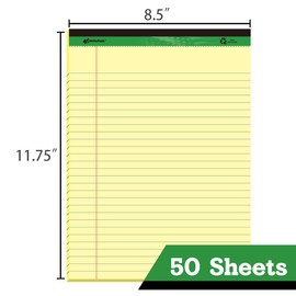 WritePads Legal Pads 8.5 x 11 Note Pads, Wide Ruled Writing Pads, Recycle-Canary Paper Pads, 50 Sheets Per Notepad, 2 Pack, Micro perforated Paper Pads, Made In USA