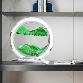 BGFJYUK Moving Sand Art Picture in Motion, Round Glass 3D Deep Sea Sandscapes with Display Flowing Sand Frame for Relaxing Desktop Home Office Work Décor for Kids Adults (Green)