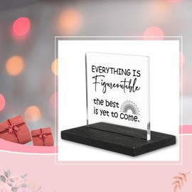 Inspirational Home Office Desk Signs, Everything is Figureoutable for Women Best Friend Encouragement Cheer Up Gifts, Inspiration Positive Plaque For Coworker Husband Motivational Sign-DX76