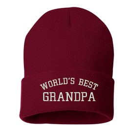 DSY Lifestyle World's Best Grandpa Beanie HAT - Skullie Cap, Granpda Hat, Grandfather Gift (Burgundy)