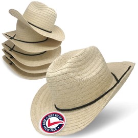 Podzly Straw Cowboy Hats 12 Pack – 24" Circumference Western Style for Men & Women – Bulk Cowboy Hats for Parties, Concerts, Birthdays & Outdoor Events – Cowgirl Hats & Themed Accessories – Plain