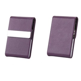 SEIWEI Business Card Holder Case PU Leather Business Card Case Metal Name Card Holder Pocket Carrier for Men & Women with Magnetic Shut - Purple