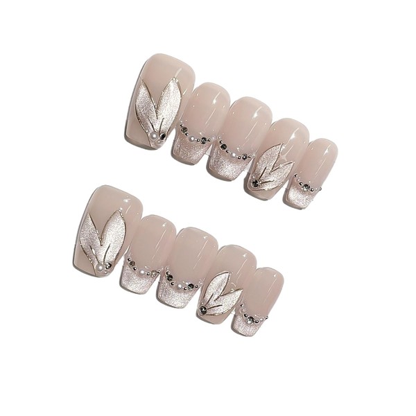JINGHONG handmade nails,press on nails, white mermaid,short coffin, Includes 10
