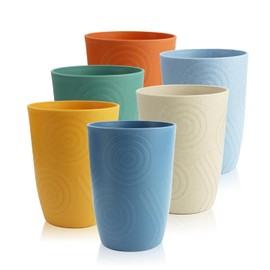 BUSOKIP 12 oz Wheat Straw Cups Set of 6, Alternatives to Plastic Cups Reusable, Unbreakable Drinking Glasses, Dishwasher Safe Drinking Cup, Small Water Cup for Kitchen (Multicolor)