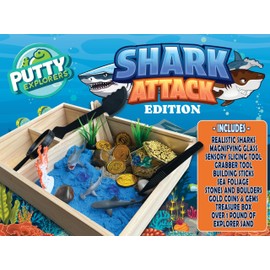 Shark Attack Putty Explorers Educational Sensory Kit with Wooden Play Box Ocean Life Moldable Explorer Sand Kit Treasure Chest Kids STEM Educational Toys Ages 5+ Science Teacher Classroom Gifts