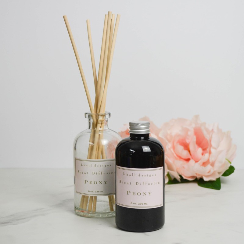 K.Hall Designs Peony Boxed Diffuser Kit, Sweet Peony Scent with