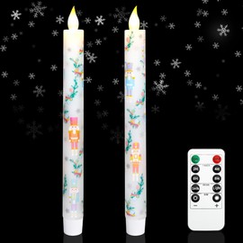 MELTONE Christmas Decor Flameless Taper Candles with Remote Control & Timer, Nutcracker Design LED Taper Candles, Xmas Holiday Decorations, Set of 2