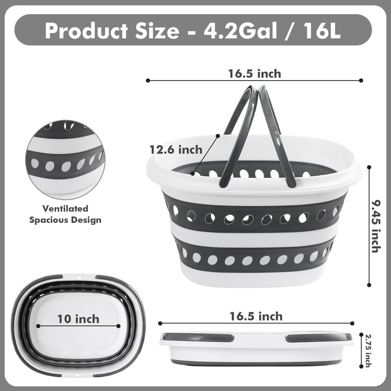 Collapsible Laundry Baskets with Handles 4.2Gallon Heavy Duty Laundry Basket