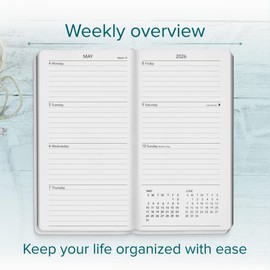 Harbor Pocket Weekly Monthly Planner 2025-2026 - Calendar Planner and Notebook, Durable Faux Leather, 192 Pages, Softcover & Book Bound - Cambridge Red - 6 x 3.25 "