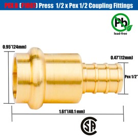 WHK 12 Pack 1/2" Press Propress x 1/2" PEX Adapter Crimp Fittings Brass Coupling Connect from Cooper to Pex B Pipe（Lead-Free,pro press copper to pex adapter 1/2)
