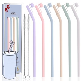 Doboli 10 inch Silicone Reusable Bendy Straw Flexible Straws With Straw Cover, Compatible with 20 oz 30 oz 32 oz Cup Tumbler Non Rubber, 6 Pack Smoothie Silicone Straws Straw with Cleaning Brush