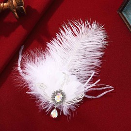 GENBREE 1920s Feather Hair Clip Fascinator Flapper Headpiece White Accessories for Women