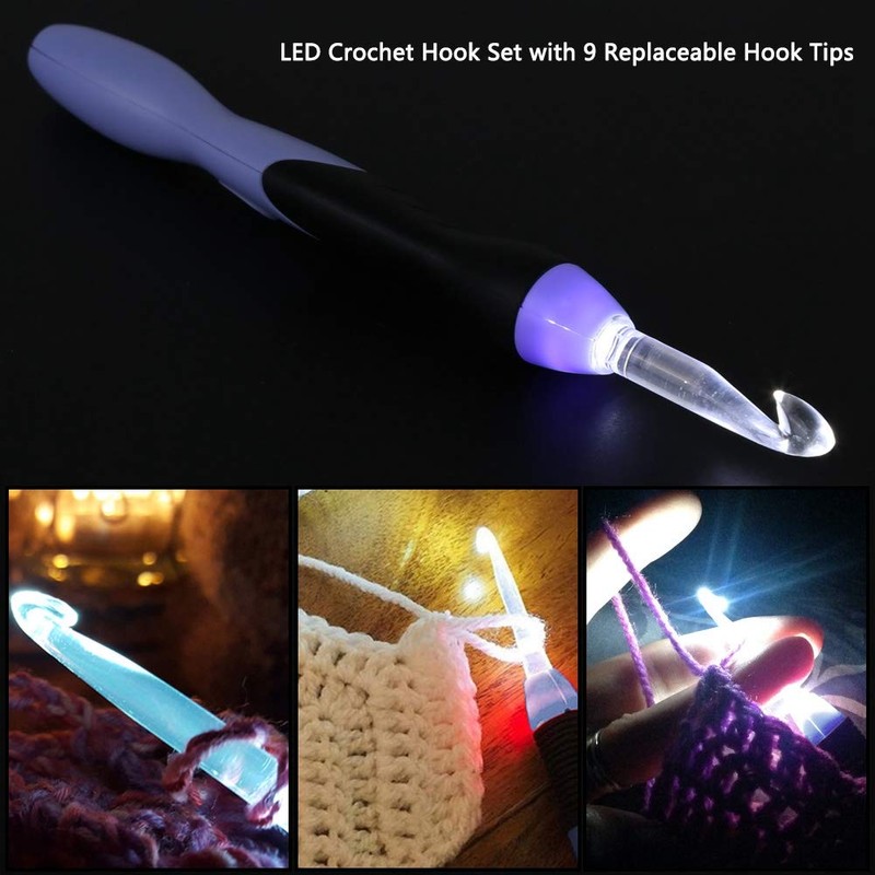 9 In 1 LED Crochet Hook Set, 9 Interchangeable Heads
