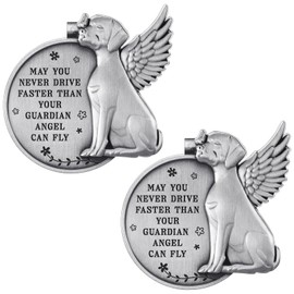 Shimeyao 2 Pcs Christian Guardian Dog Angel Visor Clip Car Visor Clip Bless Travel Safely Visors Clips Car Sun for Parent, Friend, Truck Driver Christian Gift Accessories