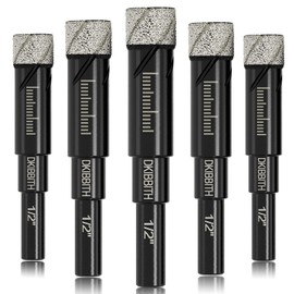 5-Pack 1/2" Diamond Core Drill Bits Set, 12mm Tile Drill bits for Ceramic Porcelain Marble Granite Tile Stone Glass Brick, Integrated Coolant for Fast Dry Drilling, Round Shank, with Storage Case