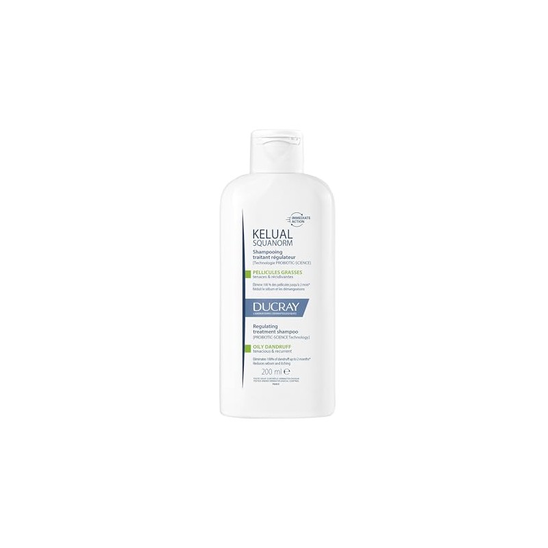 DUCRAY, Kelual Squanorm Shampoo Tratante, Para Caspa Grasa, Limpieza Reguladora