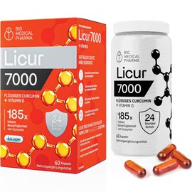 Turmeric Capsules with Vitamin D3 - 185x Higher Bioavailability - High Dose Micellar Curcumin - 1 Capsule Daily - Equivalent to 6,600 mg Turmeric Powder - Licur 7000 with Vitamin D (2 Month Pack)
