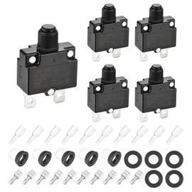 DMiotech 5A Thermal Circuit Breaker 125/250V AC 50V DC 1.8x1.1x0.6 Manual Reset Overload Protector with Quick Connect Terminal and Waterproof Cap for Overload Protection,5Pcs