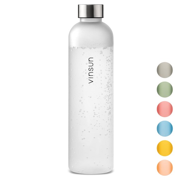 VINSUN Water Bottle 1L White - BPA free, Leak-proof, Reusable,
