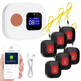Wireless Caregiver Seniors Pager Alarm, Personal Alarms for Elderly, WiFi Wireless Caregiver Pager Call Button, 6 * SOS Emergency Call Button + 1* Receiver, For Patient/Elderly/Disabled