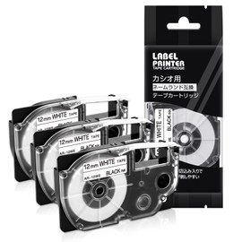 Compatible Nameland Tape 12mm White 3pcs Black Text XR-12WE XR 12WE CASIO Name Land KL-TF7 KL-P4 Label Writer Tape Length 8m