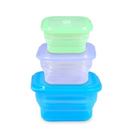 LIVING CREATOR PushLock 3 Colors, 3 Pack, Collapsible Food Storage Container, Space-Saving, Platinum Silicone, Microwave&Freezer&Dishwasher Safe, for Cooking&Leftovers, BPA-Free (Alpine Fros)