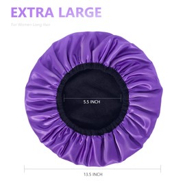 Aquior Gorro de ducha, gorro de ducha para mujer, reutilizable, triple capa impermeable, forro de rizo de capa exterior de satén sedoso, extra grande para mujeres de cabello largo (morado)