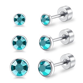 Artskin Women Stud Earrings Titanium Girls Flatback Earrings Hypoallergenic Crystal Men's Earrings Silver Cartilage Earring 3mm/4mm/5mm (Blue Zircon)