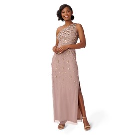 Adrianna Papell Women's One Shoulder Beaded Gown, Stone, 8