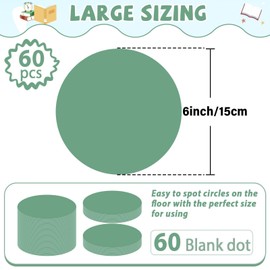 QOUBAI 60 Pcs 6in Classroom Floor Stickers Large Removable Number Spot Markers Eucalyptus Green Vinyl Floor Carpet Decals Line up Sitting Dots Stickers for Teachers Students Elementary Preschool