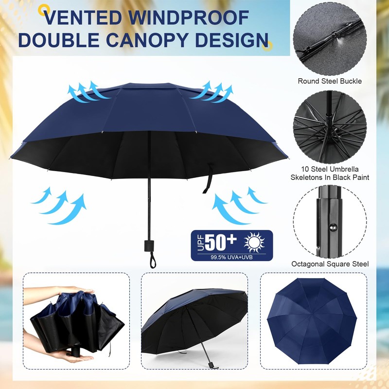 Clysee 2 Pcs Large Double Canopy Beach Chair Umbrella with