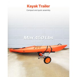 VEVOR Kayak Cart, Heavy Duty 450 LBS Load Capacity Kayak Trailer, Detachable Canoe Trolley Cart with Adjustable Width & Nonslip Support Foot, 12'' Solid Tires for Kayaks Canoes Float Mats Paddleboards