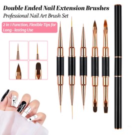 Nail Brush, 5 Pcs Nail Art Brushes Set Professional, Dual-ended Nail Art Brush, Thin Liner Pen, Acrylic Dust Brush, Nail Pen Designer Nail Art Painting Kit for Diy & Professional Use, White