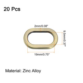 sourcing map 20 Pcs Metal Oval Ring, 1 1/4" Flat Oval Ring Buckle Belt Fastener Strap Keeper Loop for DIY Leather Purse Bags Handbag Straps, Brushed Brass
