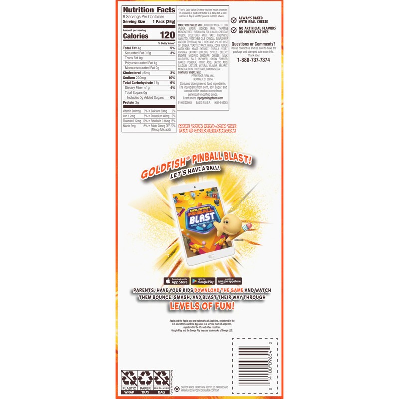 Goldfish Flavor Blasted Xtra Cheddar Cheese Crackers, Baked Snack Crackers,
