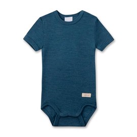 Sanetta Bodysuit Short Sleeve Blue Made of Merino Wool and Silk | High-Quality and Sustainable Bodysuit for Girls and Boys Made of Wool/Silk Mix Baby Bodysuit, blue
