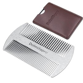 Peine de barba de bolsillo de acero inoxidable 304 para hombres, antiestático, doble fino y grueso, peine ultrafino para bigote de aseo con funda de p