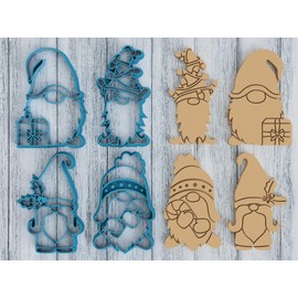 4 Piece Christmas Garden Gnome Cookie Cutter Set - Includes Gnomes with Lights, Gift, Holly and Candy Cane (4 Inch)