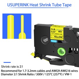 USUPERINK 20PK Compatible for Ptouch HSe-611 HSe611 HS-611 HS611 Black on Yellow 5.8mm 0.23'' Heat Shrink Tubing for Wire Cable for PT340 PT330 PT350 PT520 PT530 PT540 Label Maker Tape