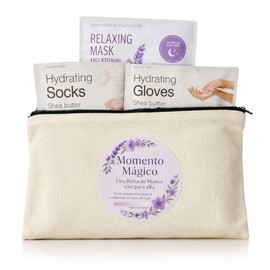 Kit de Autocuidado Momento Mágico con Mascarilla Facial, Guantes Hidratantes y Calcetines Hidratantes, Bolsa de Yute Reutilizable, 3 Piezas