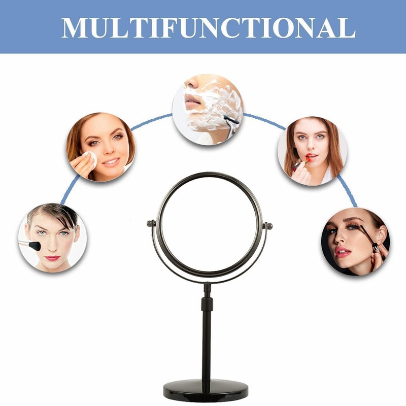HIHIA Height Adjustable Makeup Mirror 8 Inch Double-Sided 7X Magnification,